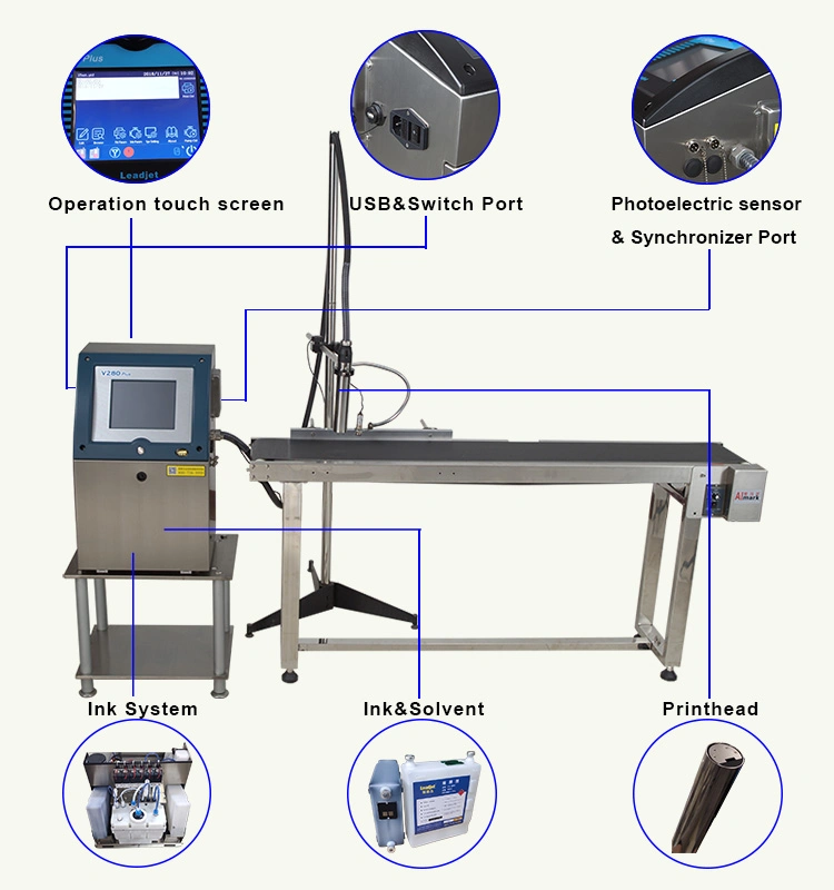 32 DOT Matrix Printing Machine V280plus Bottle Coding Machine Date Code Inkjet Printer