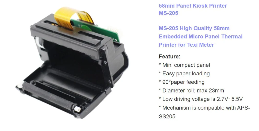 Ms-205 58mm Cheaper Embedded Printer Micro Front Panel Printer Thermal Printer for Cash Register