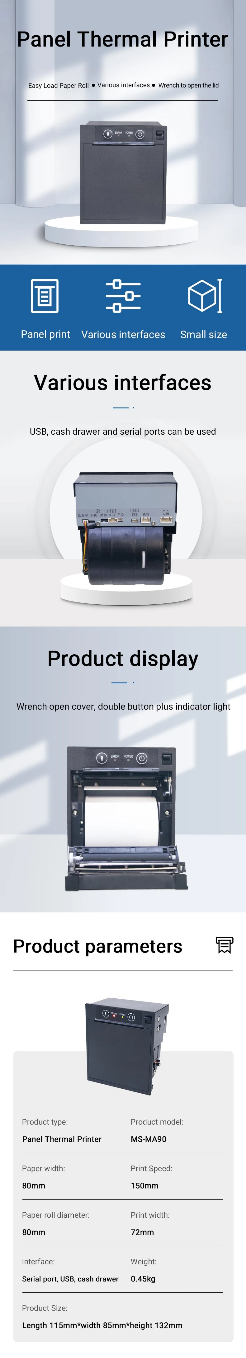 80mm Embedded Printer with Auto-Cutter Kiosk Panel Thermal Printer for Kiosk Printer