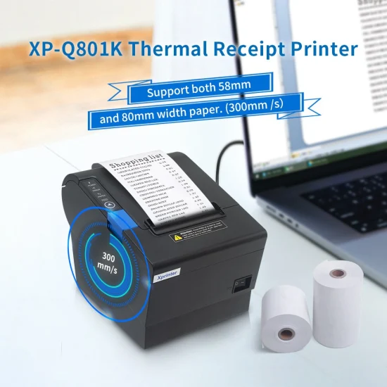 Xprinter XP-Q801K Stampante termica per ricevute all'ingrosso ad alta velocità da 80 mm con stampante POS USB